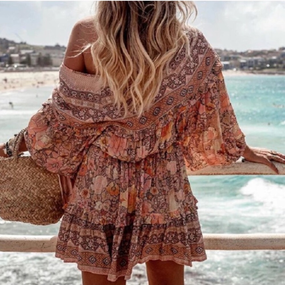 SOLD OUT Gypsy Boho Festival Floral Mini Long Sleeve Dress - Picture 3 of 8